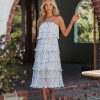 Clothing * | She -001 Annie Floral Strapless Tiered Midi Dress Ivory Multi