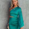 Clothing * | Dee-001 Caydan Satin One Shoulder Cutout Dress Teal Final Sale