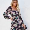 Clothing * | Lush-001 All Clothing Isla Floral Square Neck Mini Dress Black Multi