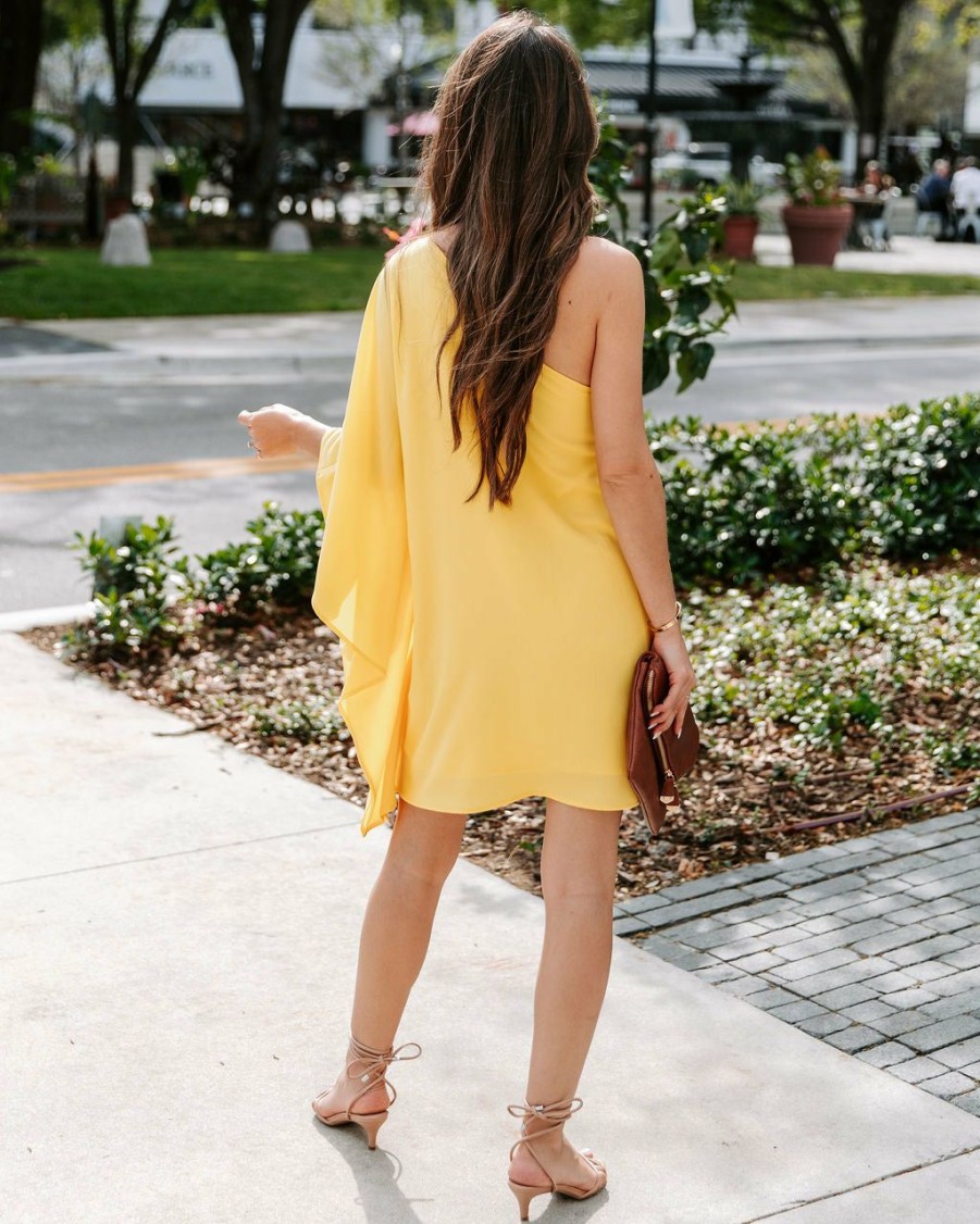 Clothing * | Tych-001 Side To Side One Shoulder Statement Dress Yellow