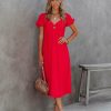 Clothing * | Ifb-001 Samantha Puff Sleeve Midi Dress Cherry Red Final Sale