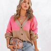 Clothing * | Lush-001 All Clothing Persa Colorblock Knit Cardigan Beige Pink Final Sale