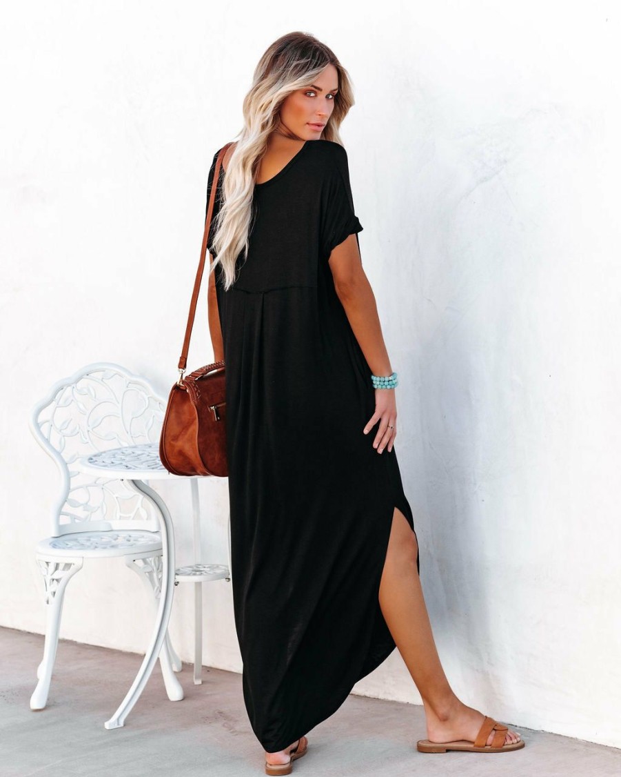 Clothing * | Vani-001 Farmers Market Pocketed Modal Maxi Dress Black