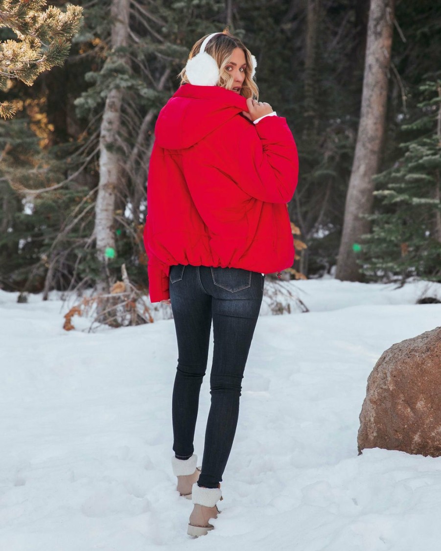 Clothing * | Dres-001 Stay Awhile Pocketed Hooded Puffer Jacket Red Final Sale Vici Exclusives