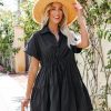 Clothing * | Delu-001 Spring Fever Cotton Button Down Shirt Dress Black Final Sale