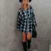 Clothing * | Vint-001 Truckee Plaid Button Down Shirt Dress Midnight Final Sale