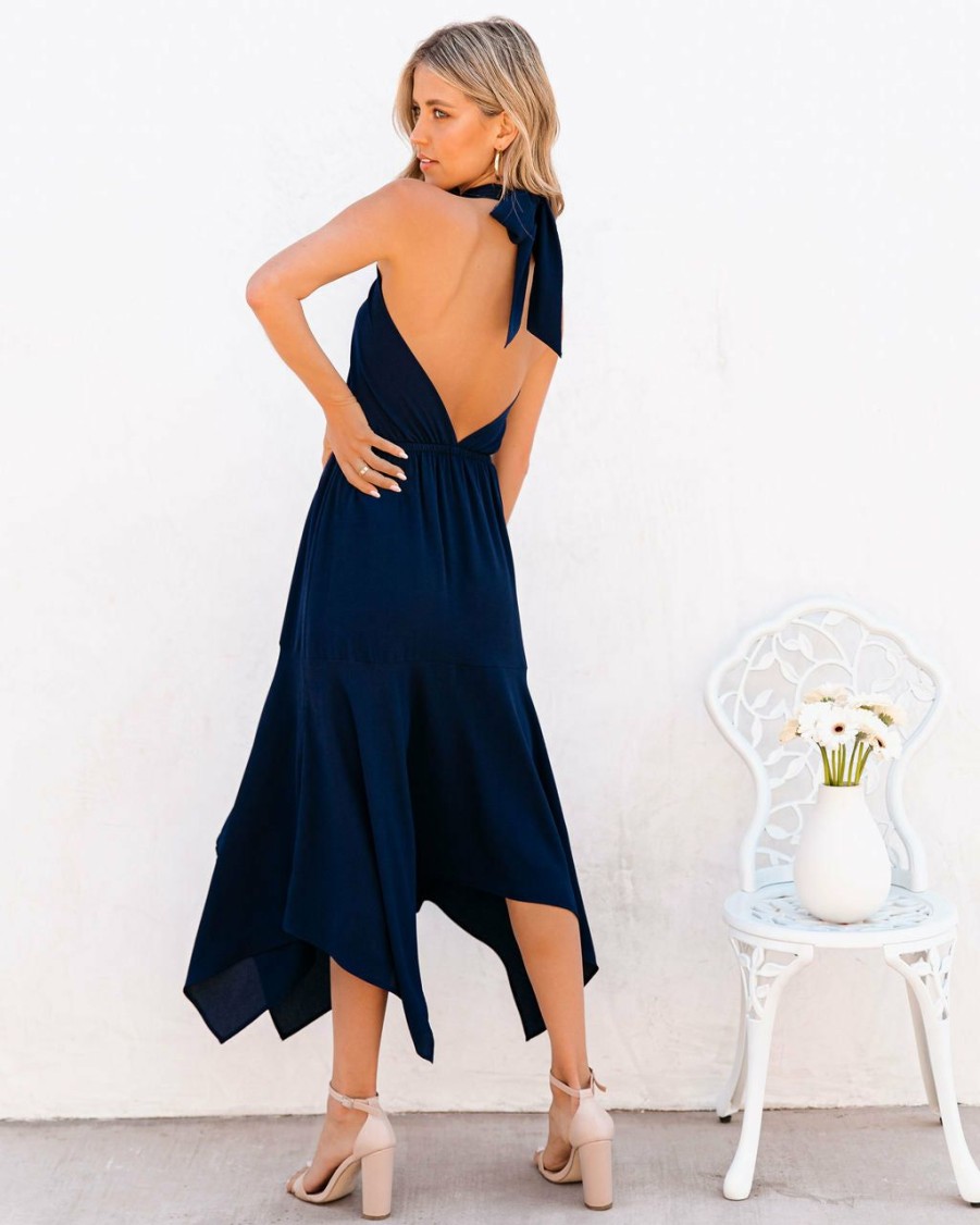 Clothing * | Tych-001 Marisol Halter Cutout Midi Dress Navy Just Restocked