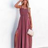 Clothing * | Ifb-001 Hazelle Smocked Swiss Dot Maxi Dress Dark Mauve All Clothing