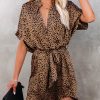 Clothing * | Dres-001 Coming Soon Wild Thing Leopard Print Satin Tie Dress