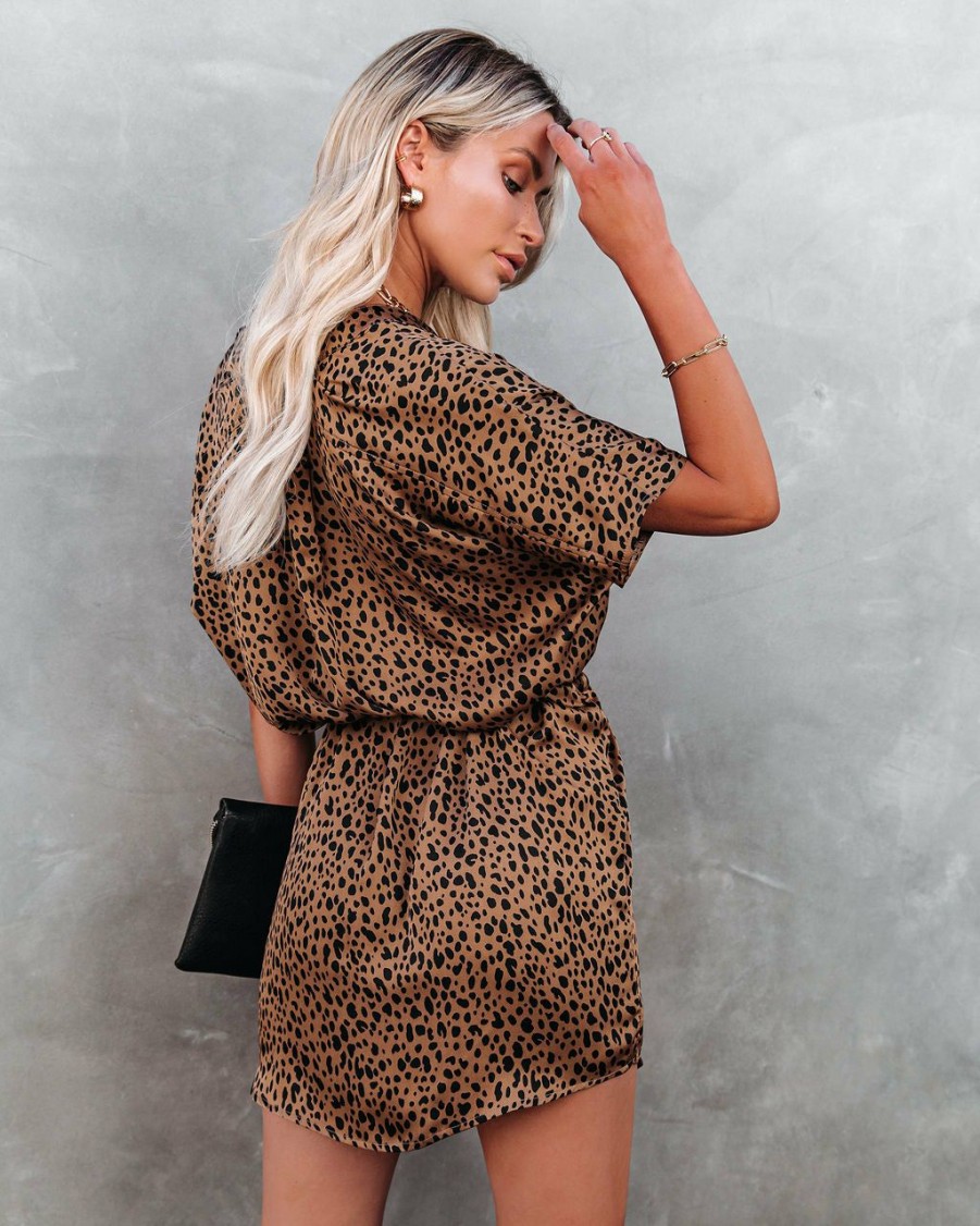 Clothing * | Dres-001 Coming Soon Wild Thing Leopard Print Satin Tie Dress