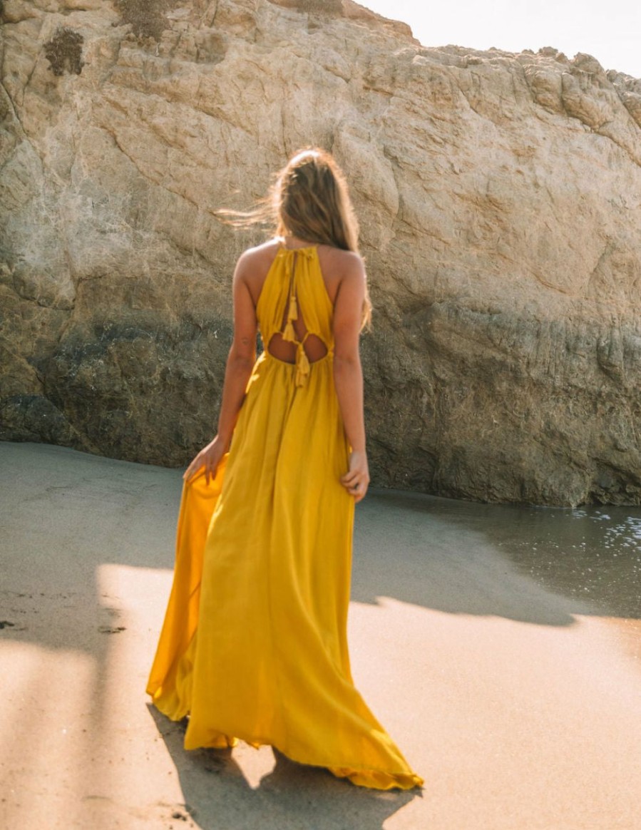 Clothing * | A.Peach Cailey Cutout Halter Maxi Dress Moss Yellow All Clothing