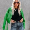 Clothing * | Baga-001 Lucia Pocketed Faux Leather Crop Moto Jacket Kelly Green