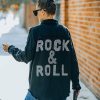 Clothing * | Elan-001 Rhinestone Rock And Roll Cotton Frayed Shacket Black All Clothing