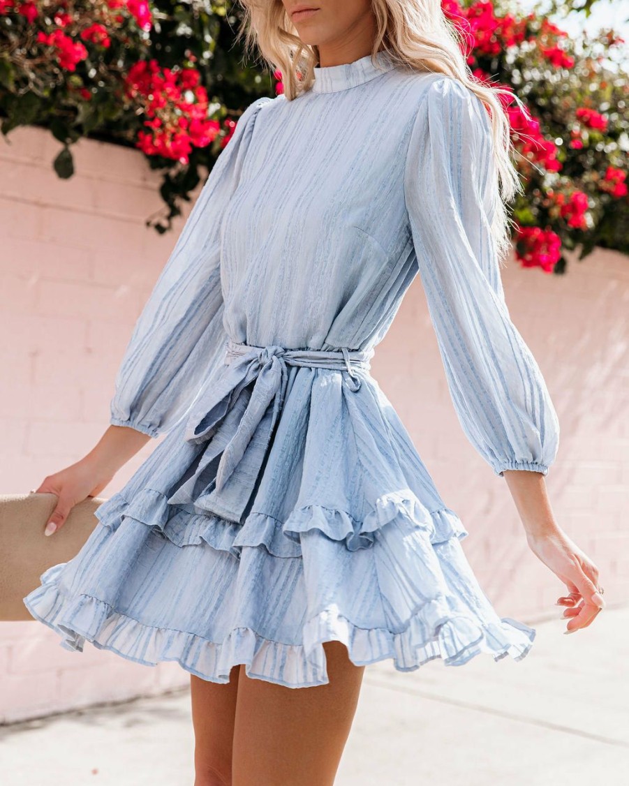 Clothing * | Aeom-001 Krueger Textured Ruffle Dress Powder Blue