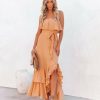 Clothing * | On T-001 Rosemont Cotton Linen Strapless High Low Maxi Dress Peach All Clothing