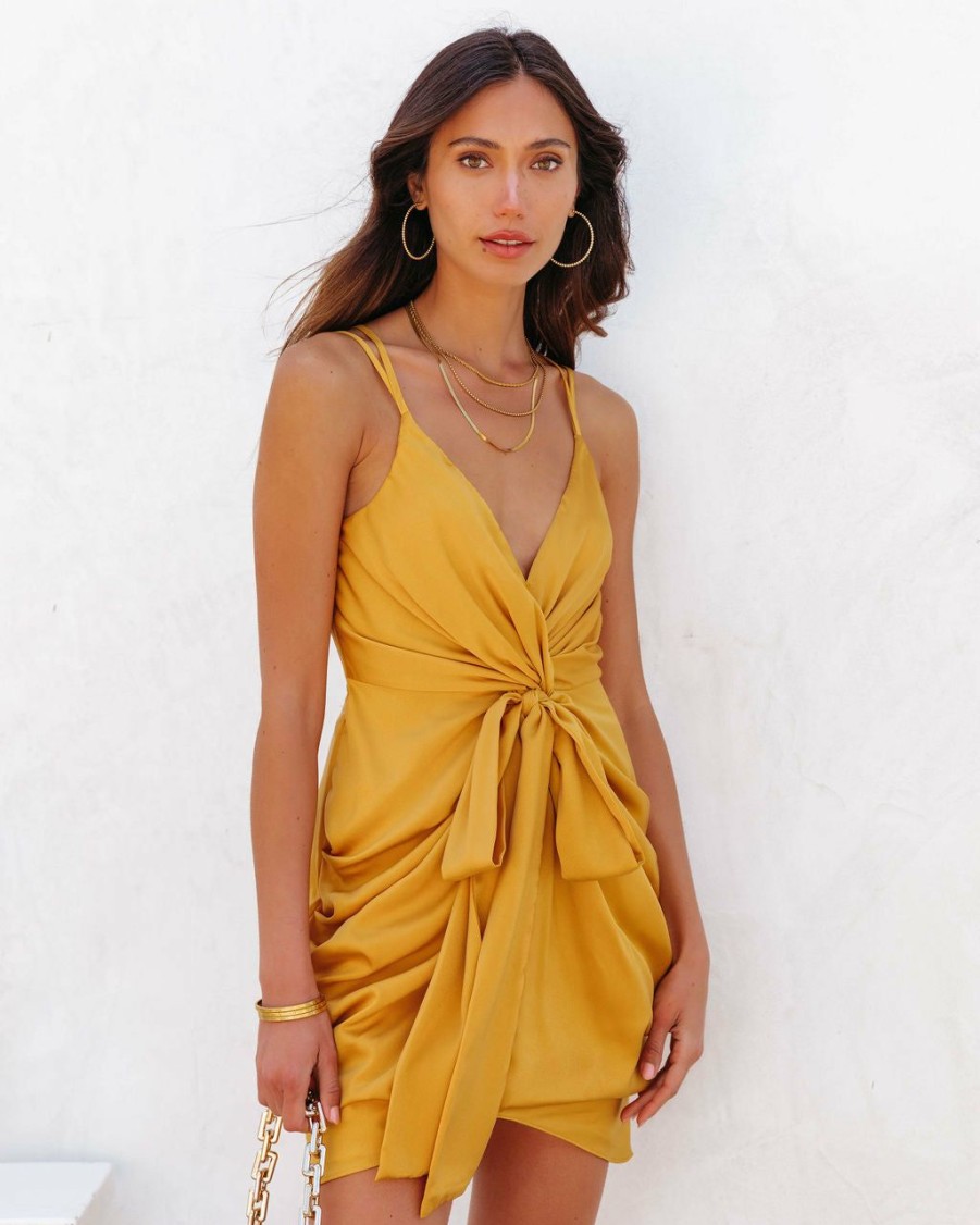 Clothing * | Do+B-001 Zoe Satin Drape Mini Dress Marigold Bold Babe