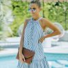 Clothing * | Mustard Seed, Inc. All Clothing Back Roads Striped Halter Dress Navy