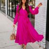 Clothing * | Salt-001 Myka Drape Midi Dress Fuchsia All Clothing