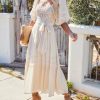 Clothing * | Salt-001 Point Loma Crochet Puff Sleeve Midi Dress Cream