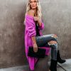 Clothing * | Davi-001 Glorious Pocketed Fuzzy Knit Cardigan Magenta