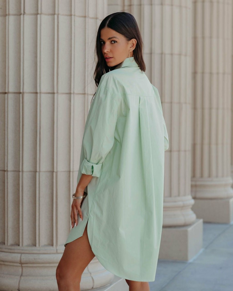 Clothing * | Endl-001 Harmony Cotton Button Down Shirt Dress Pistachio Final Sale Pretty Perfect