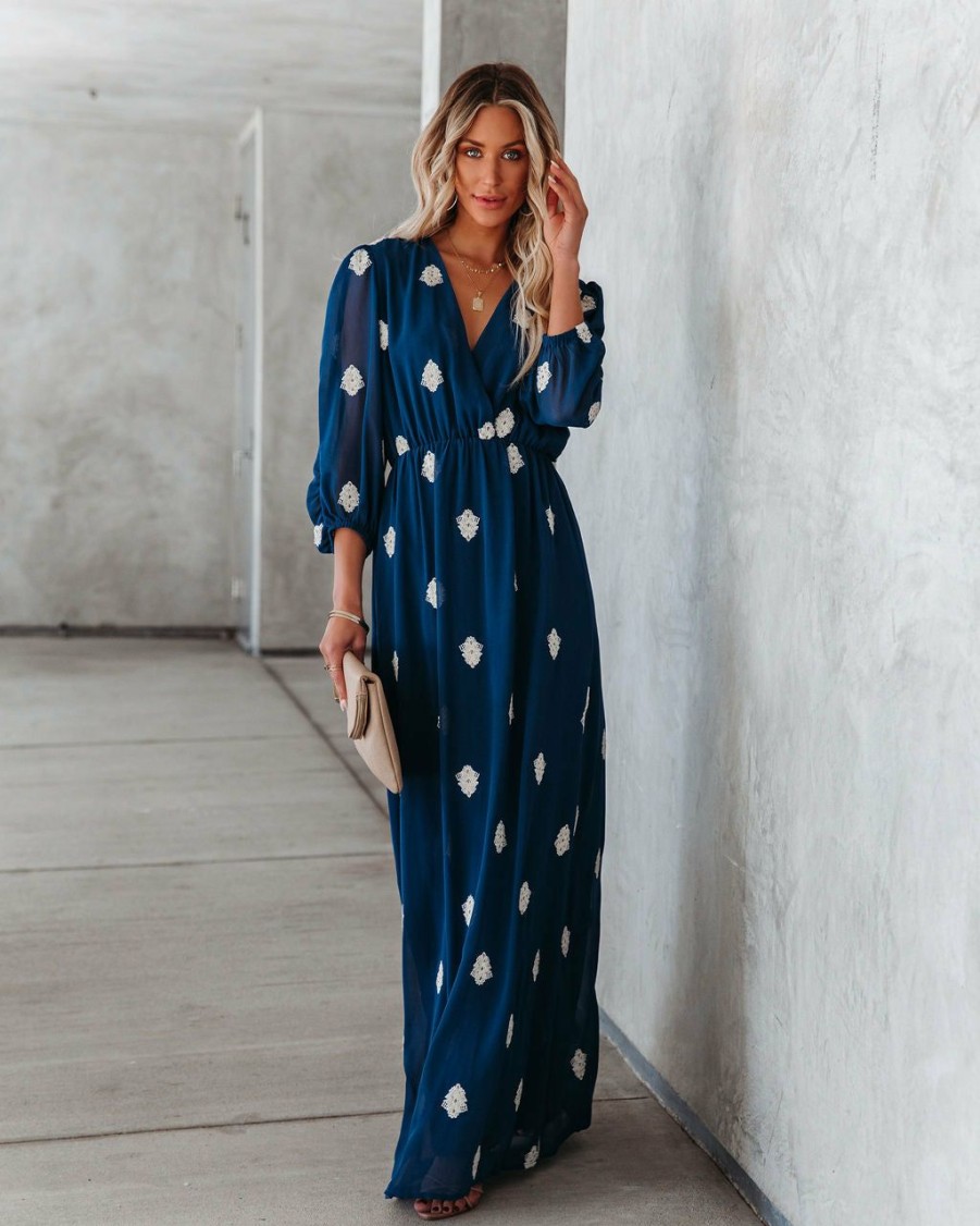 Clothing * | Enc-001 Be Spontaneous Embroidered Maxi Dress Navy