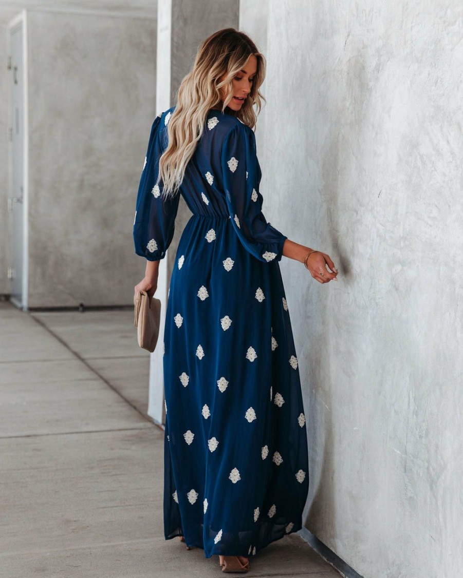 Clothing * | Enc-001 Be Spontaneous Embroidered Maxi Dress Navy