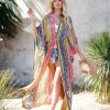 Clothing * | Love-003 Coming Soon Turks + Caicos Printed Metallic Duster Kimono Blue Multi