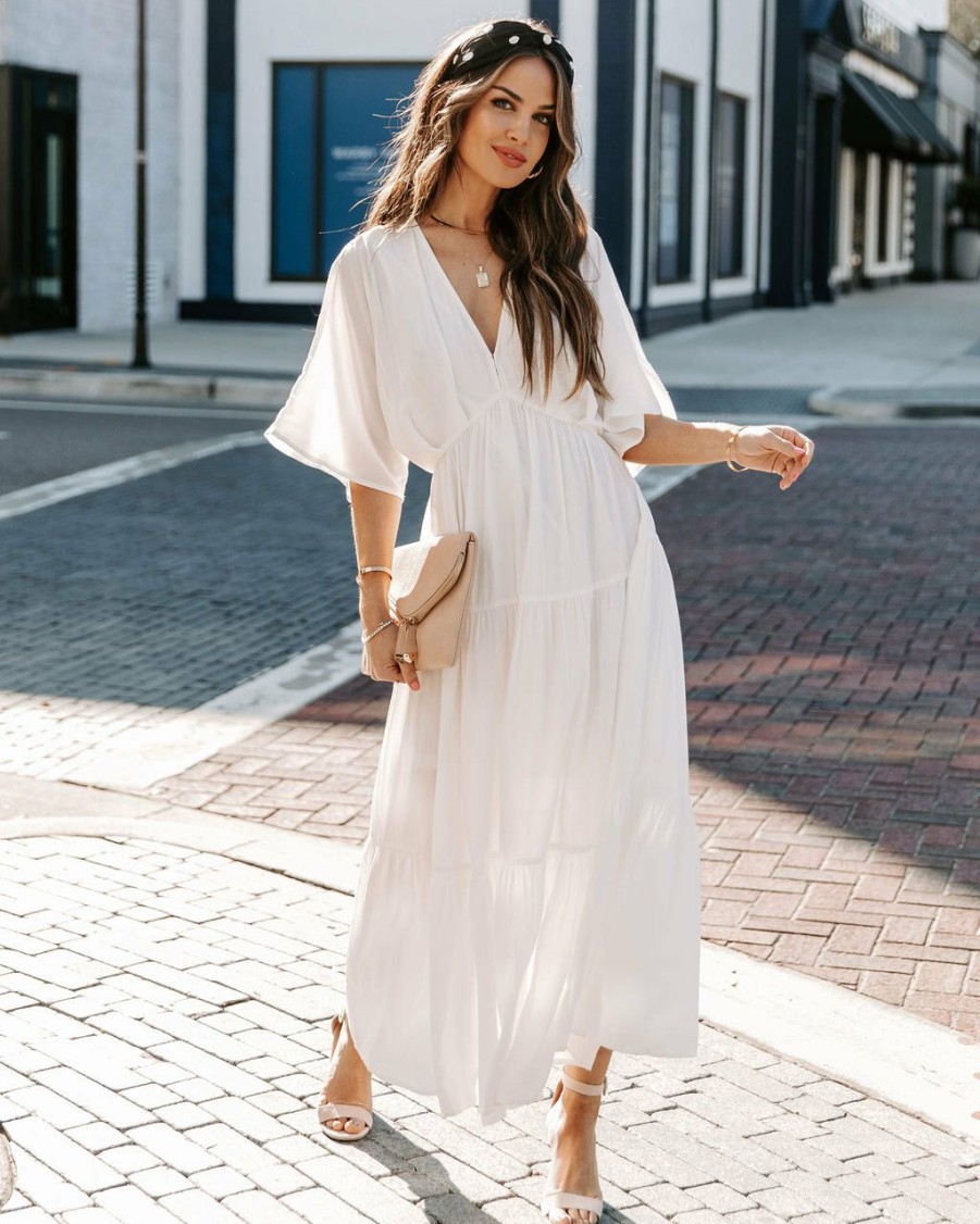 Clothing * | Entr-001 Follow My Lead Tiered Maxi Dress Off White All Clothing