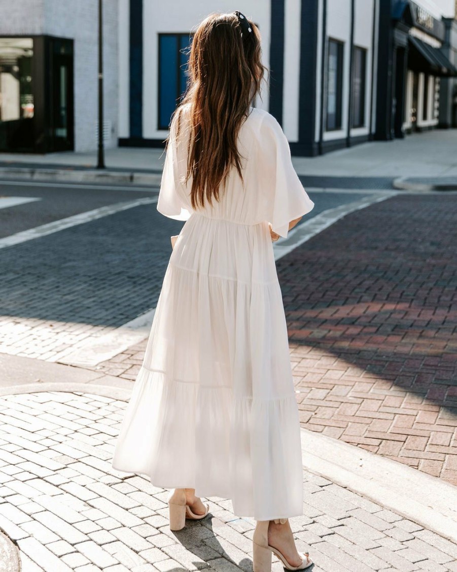 Clothing * | Entr-001 Follow My Lead Tiered Maxi Dress Off White All Clothing