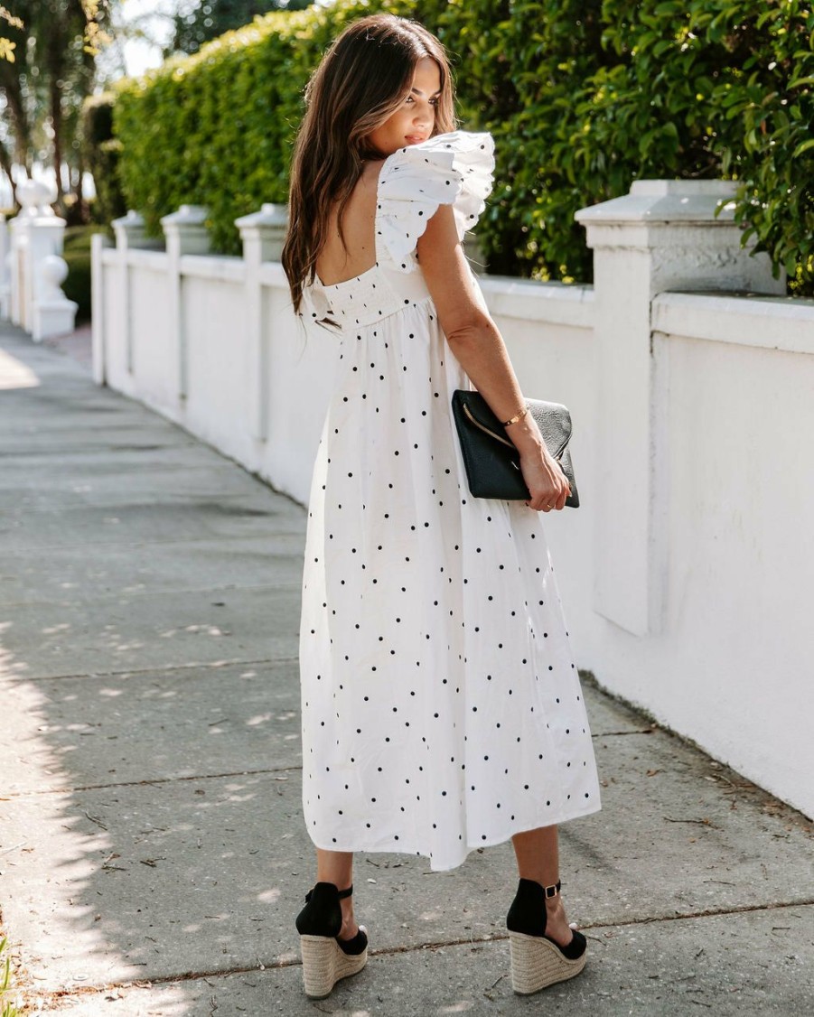 Clothing * | Dee-001 Resort Shop Edith Cotton Pocketed Polka Dot Midi Dress White