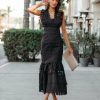 Clothing * | Endl-001 Sacha Cotton Linen Crochet Tiered Midi Dress Black