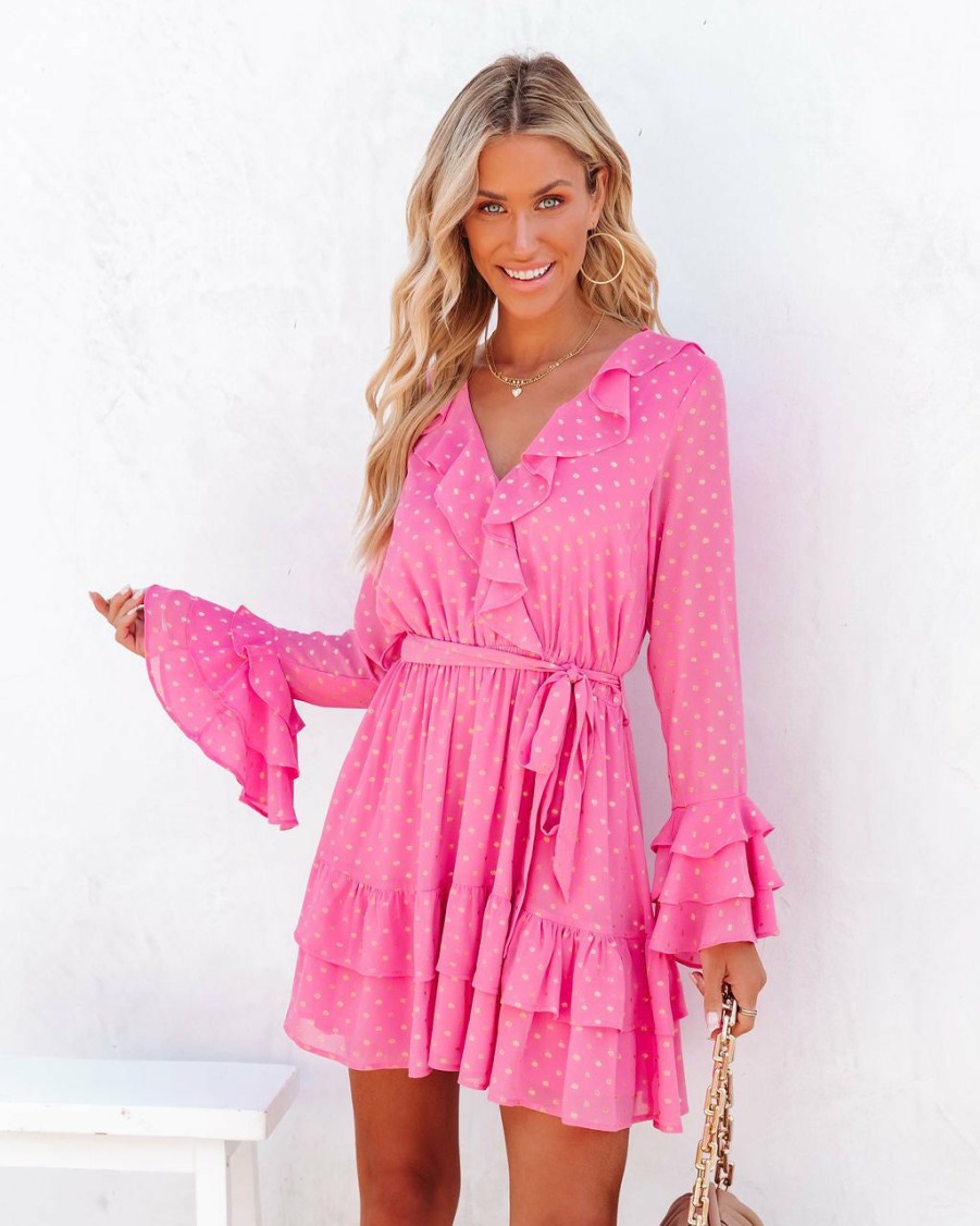 Clothing * | Aeom-001 Santa Clarita Ruffle Mini Dress Hot Pink