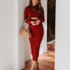 Clothing * | Lucc-001 Roseanne Ribbed Cutout Knit Midi Dress Rust Final Sale