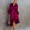 Clothing * | Lush-001 Anniversary Satin Wrap Midi Dress Merlot Final Sale All Clothing