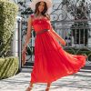 Clothing * | Newb-001 The Vacation Shop Shirley Ruffle Tiered Midi Dress Tomato Red Final Sale