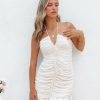 Clothing * | Miou-001 Marceline Ruched Textured Halter Mini Dress Cream