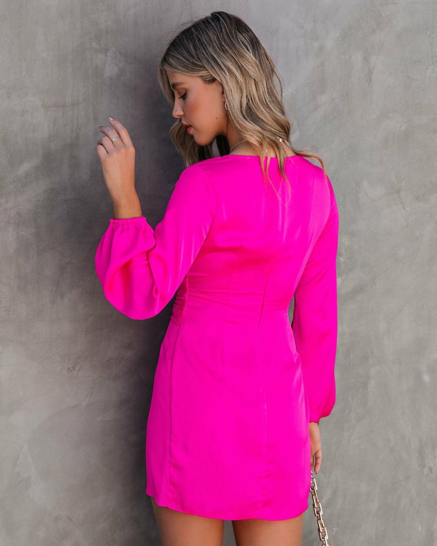 Clothing * | Dee-001 All Clothing Didi Satin Drape Mini Dress Bright Fuchsia