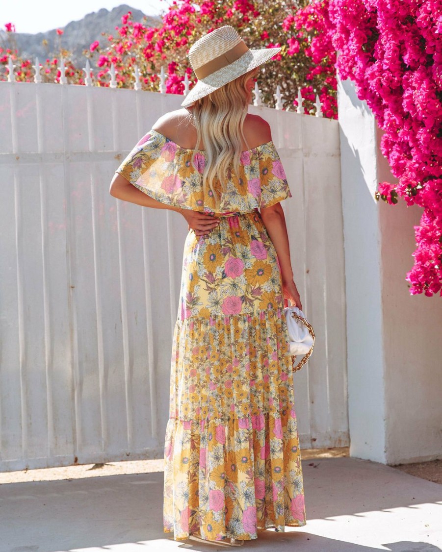 Clothing * | Salt-001 You Glow Girl Floral Off The Shoulder Maxi Dress Yellow