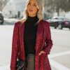 Clothing * | On T-001 Festive Flair Pocketed Sequin Blazer Burgundy Final Sale All Clothing