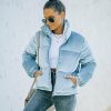 Clothing * | Tcec-001 All Clothing Powder Pocketed Velvet Puffer Jacket Dusty Blue