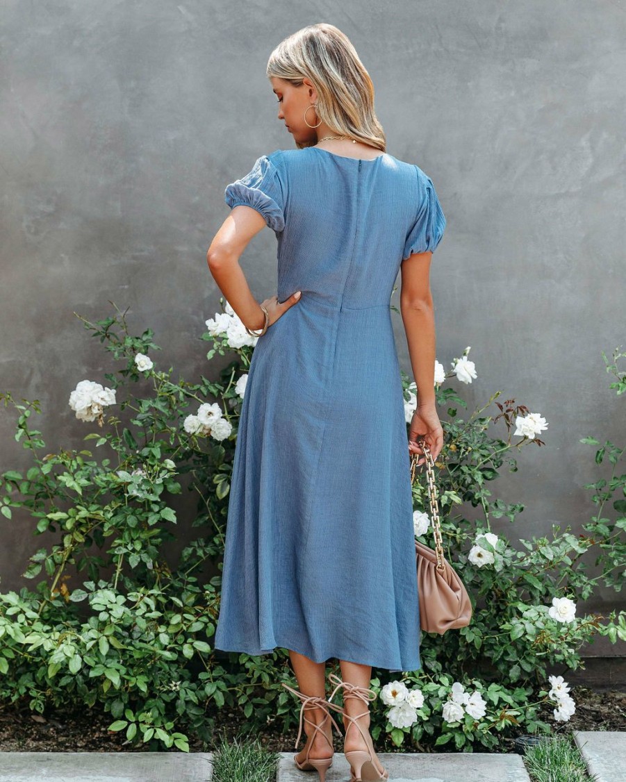 Clothing * | Ifb-001 Samantha Puff Sleeve Midi Dress French Blue Final Sale All Clothing