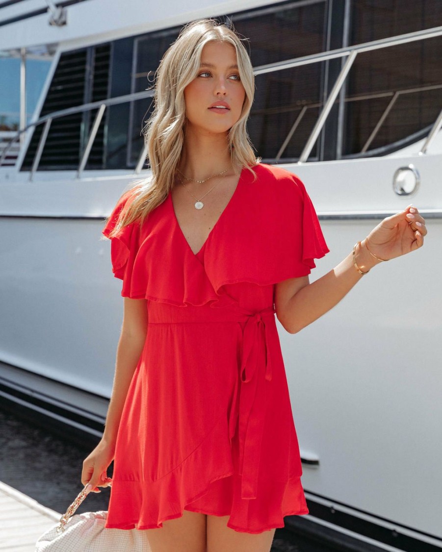 Clothing * | Dee-001 Savannah Ruffle Wrap Dress Red