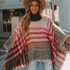 Clothing * | Urba-002 Jaslyn Plaid Turtleneck Poncho Cream Multi