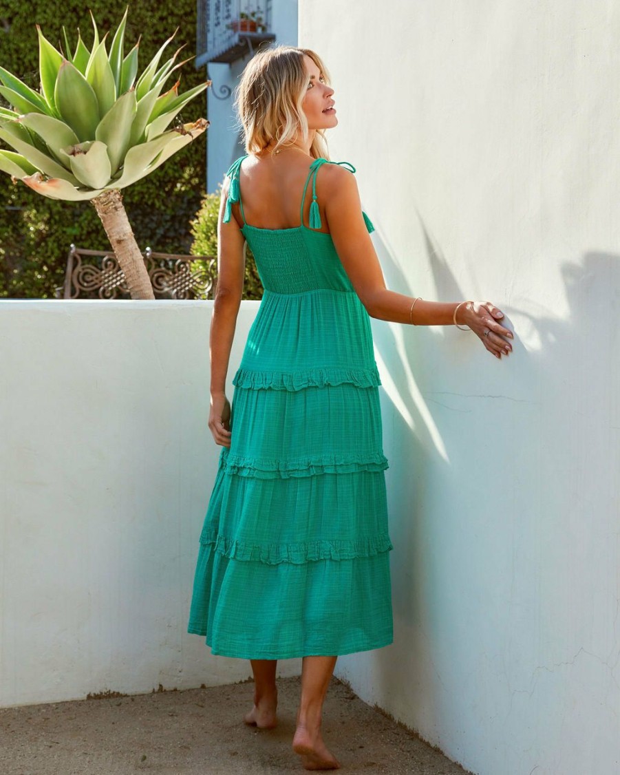 Clothing * | Enc-001 All Clothing Parisa Embroidered Tiered Midi Dress Green