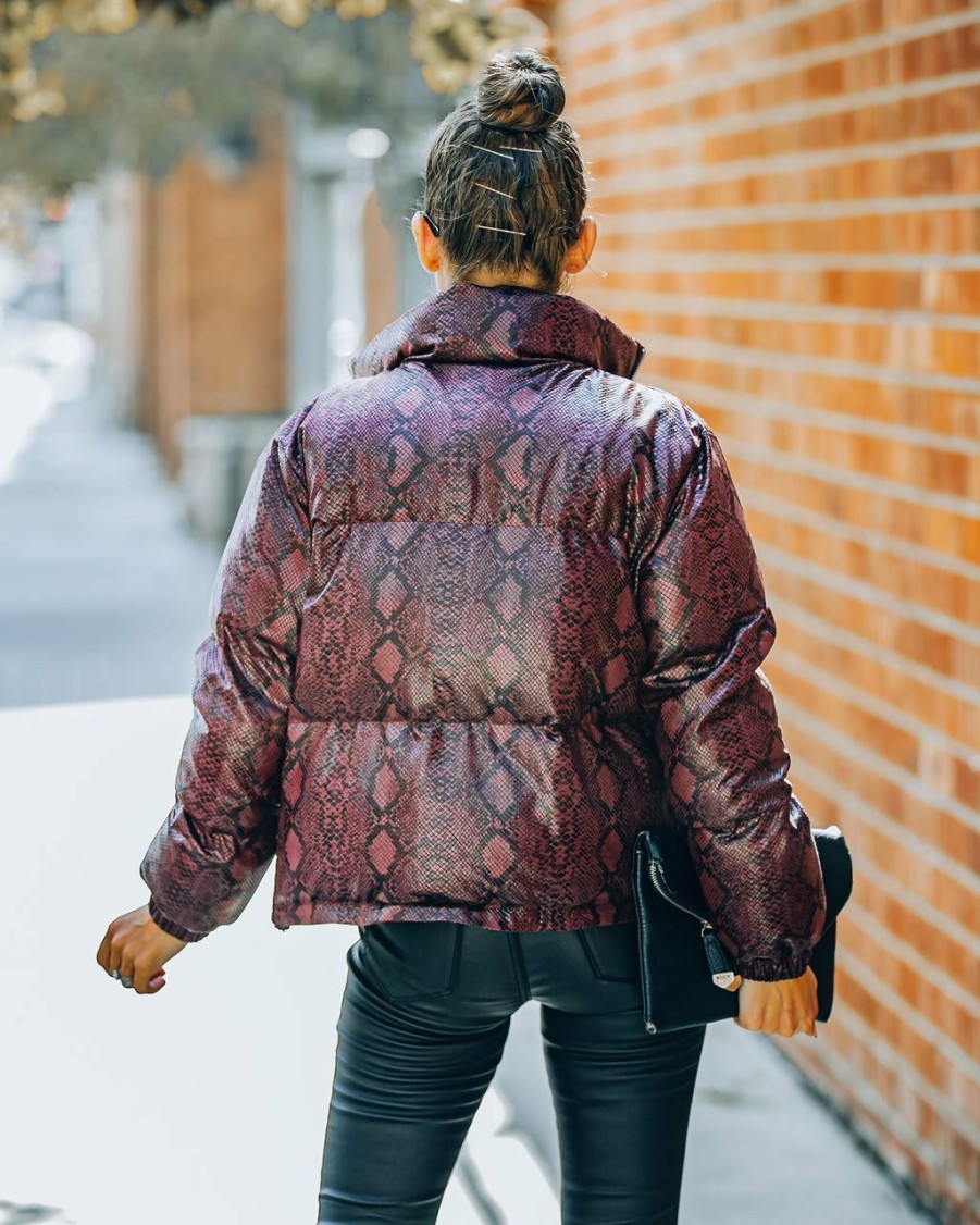 Clothing * | Tcec-001 Giada Pocketed Python Puffer Jacket Burgundy Final Sale All Clothing