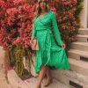 Clothing * | Enc-001 Rejoice Metallic Detailed Wrap Maxi Dress Green