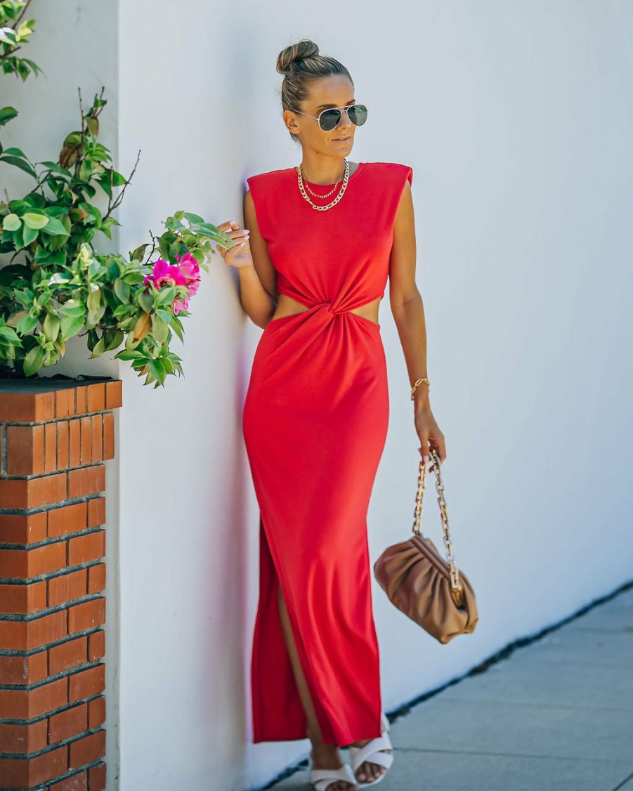 Clothing * | Fore-001 Sweet Escape Cutout Twist Knit Maxi Dress Red All Clothing