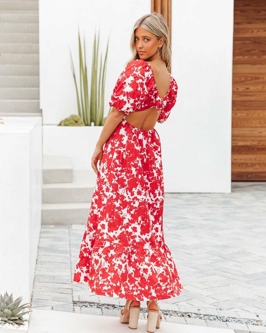 Clothing * | Endl-001 Gitana Cotton Puff Sleeve Open Back Maxi Dress The Weekly Drop