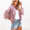 Clothing * | Flaw-001 Walford Cropped Fringe Faux Suede Jacket Lavender